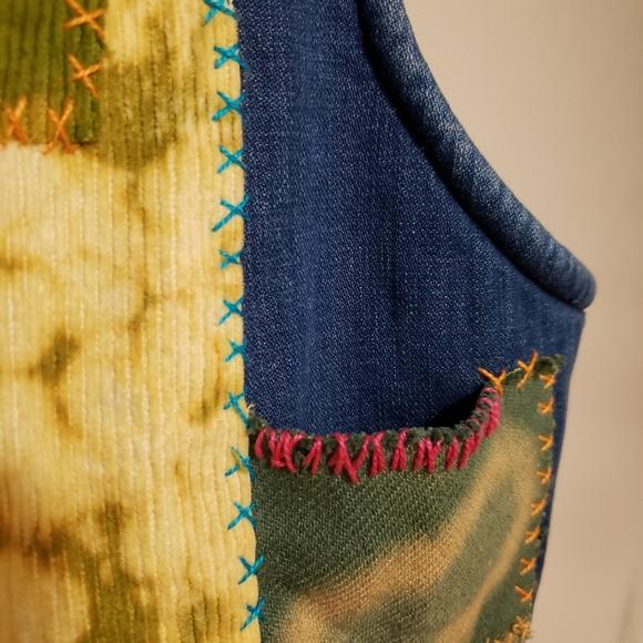 Cosmic Van Napping Vest Custom Hand Stitched Denim Visible Mending Patch Mosaic - Picture 5 of 12